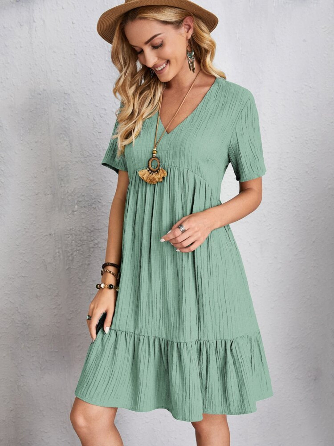 Thank Me Full Size V-Neck Short Sleeve Dress