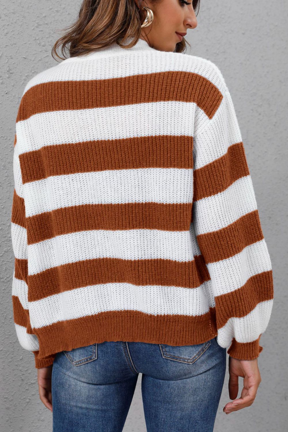 Striped Button Up Long Sleeve Sweater in 4 colors