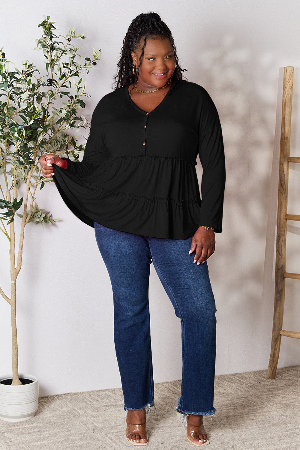 Black Friday Deal: Ruffle Long Sleeve Top - Double Take