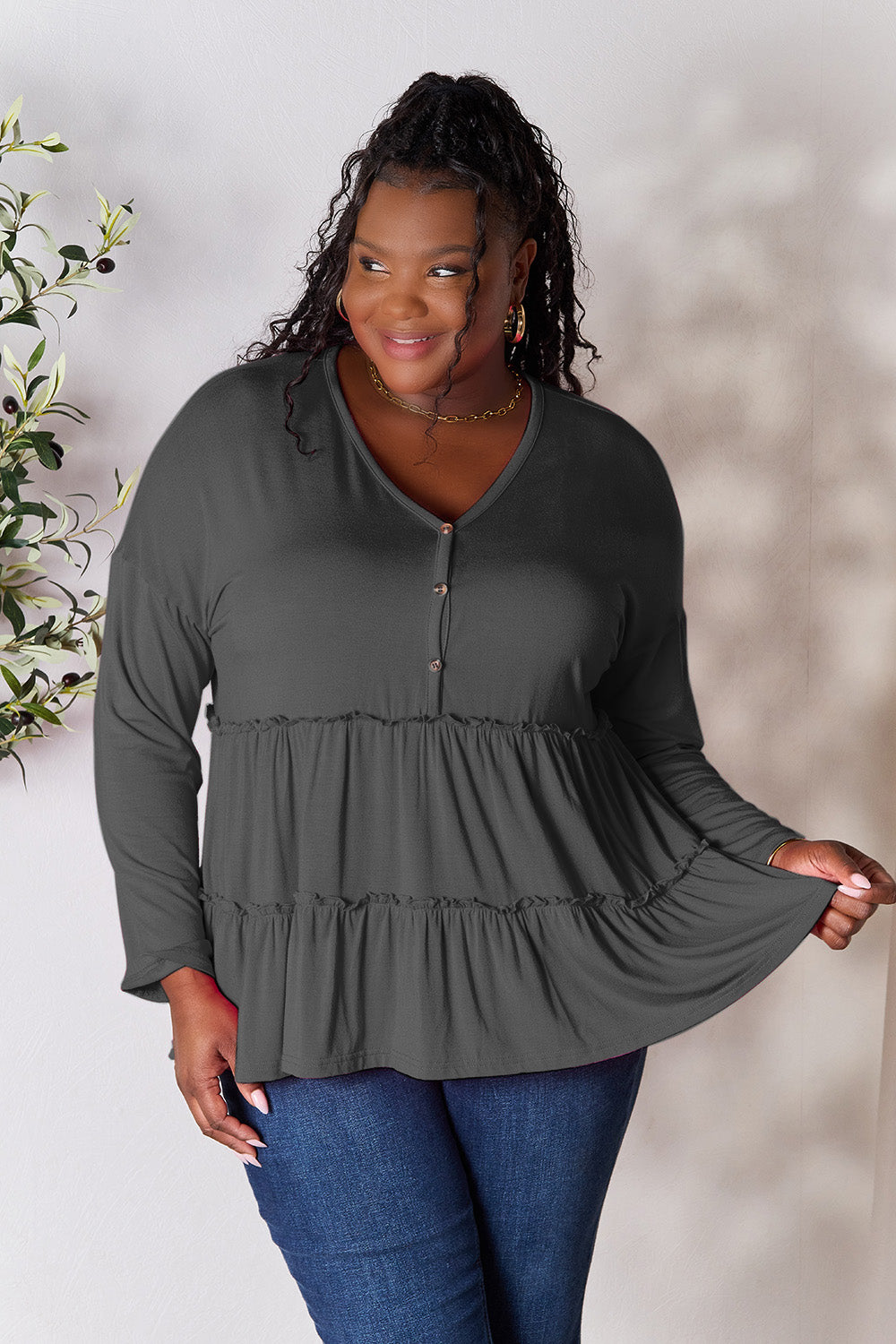 Black Friday Deal: Ruffle Long Sleeve Top - Double Take