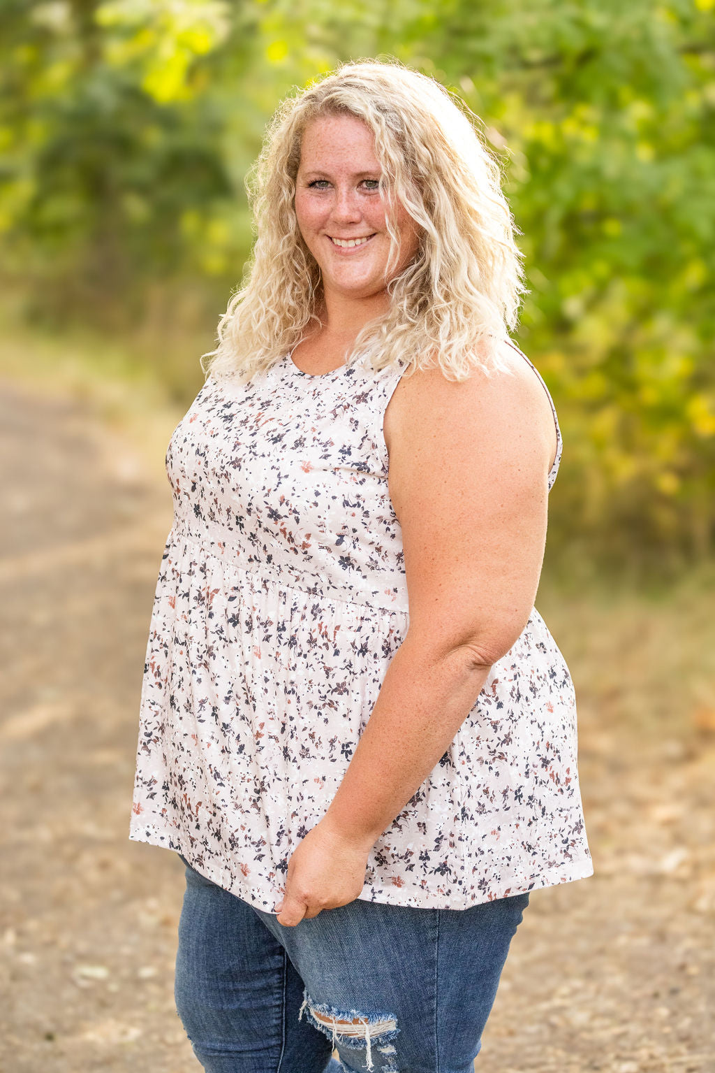 IN STOCK Renee Ruffle Tank - Tan Micro Floral FINAL SALE