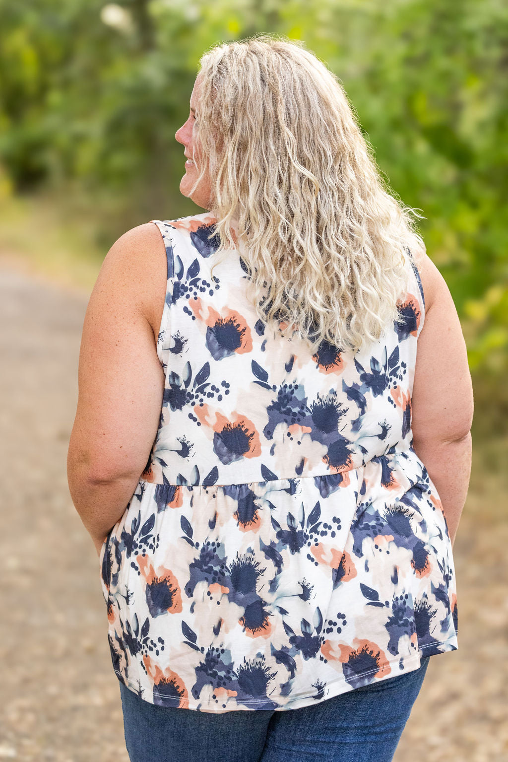 IN STOCK Renee Ruffle Tank - Neutral Abstract FINAL SALE