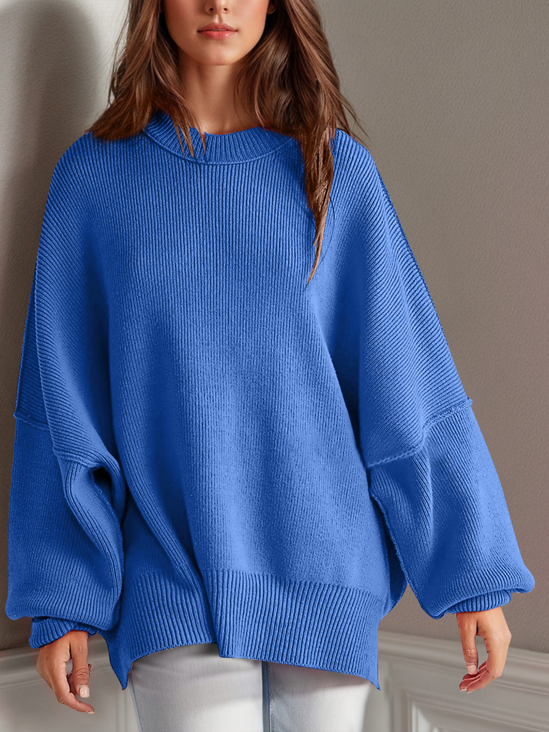 Camilla Side Slit Round Neck Long Sleeve Sweater *11 Colors*