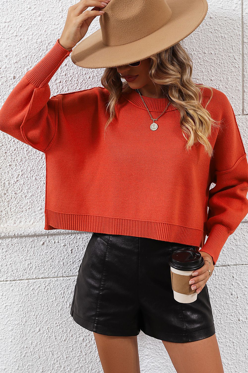 Fall Forward Round Neck Dropped Shoulder Pullover Sweater