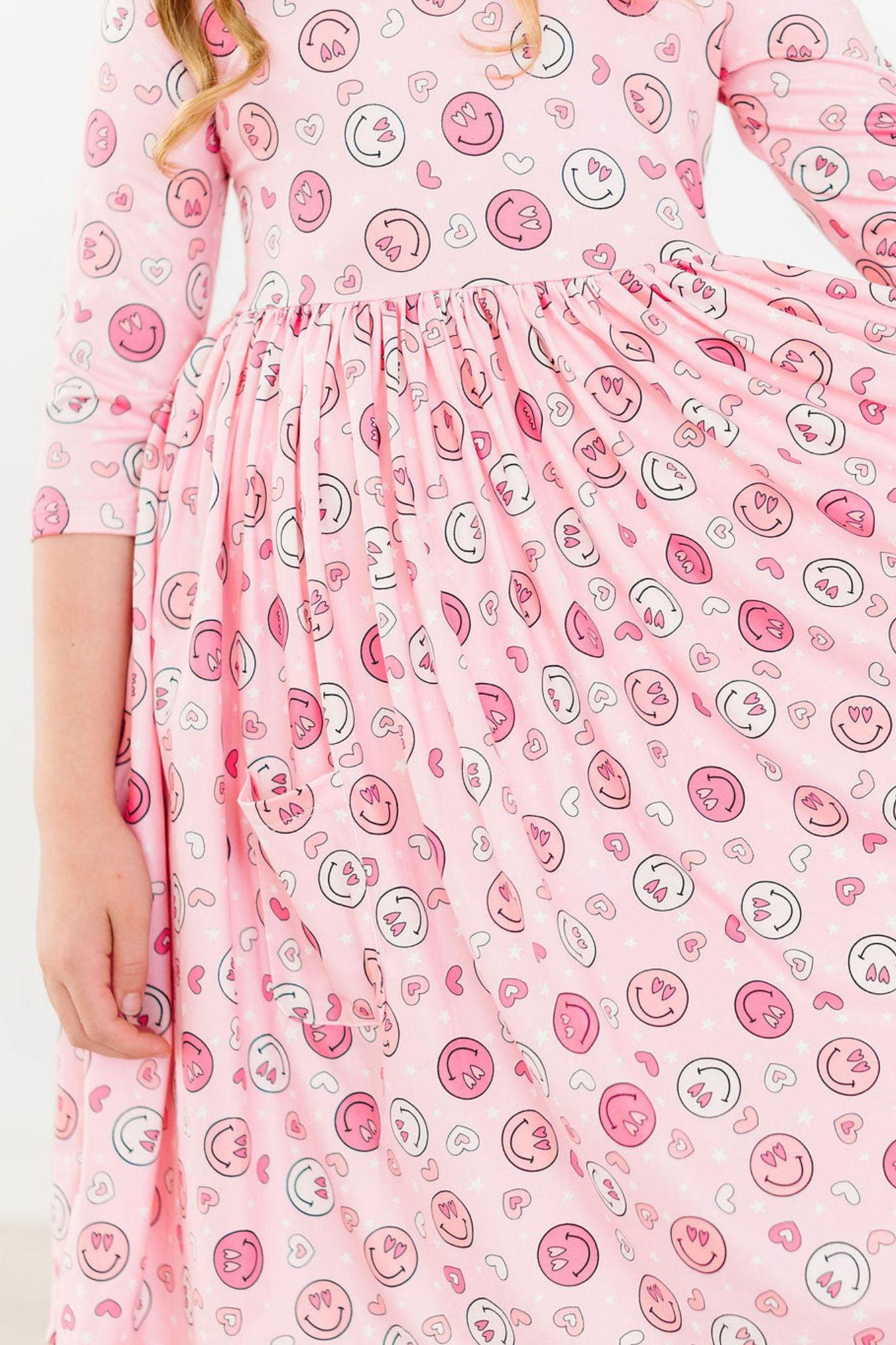 You Make Me Happy 3/4 Sleeve Pocket Twirl Dress