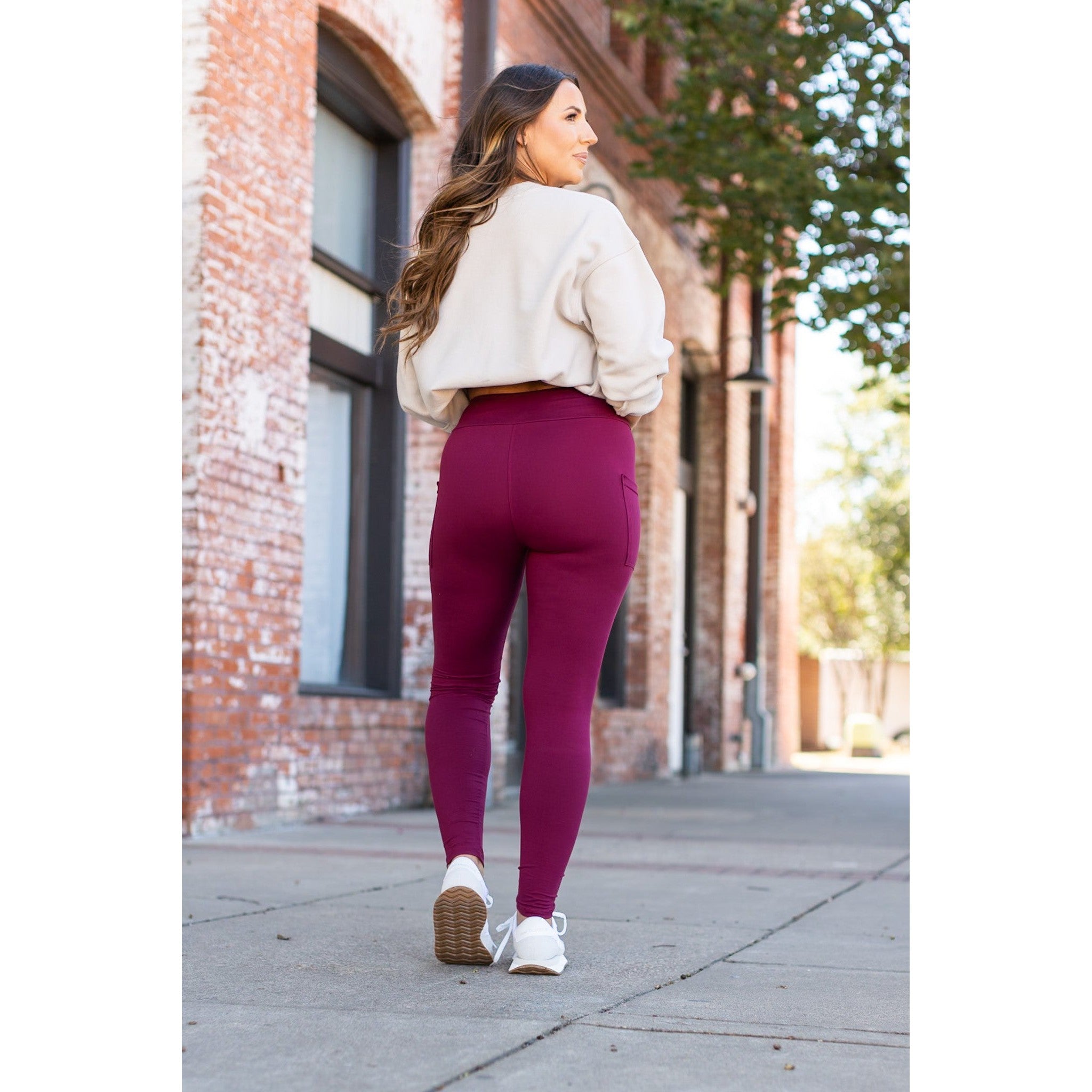 Maroon Full Length Leggings with Pocket  - Luxe Leggings by Julia Rose®