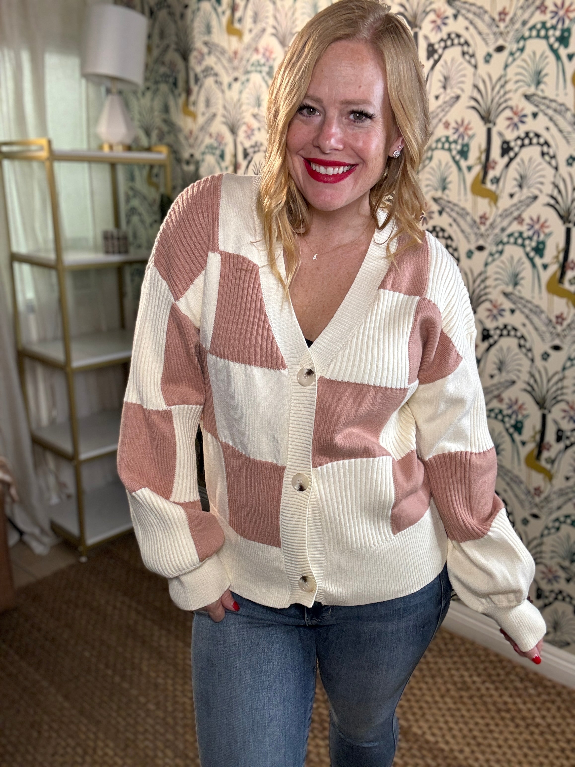 Double Take Full Size Checkered Dropped Shoulder Cardigan in 2 Colors