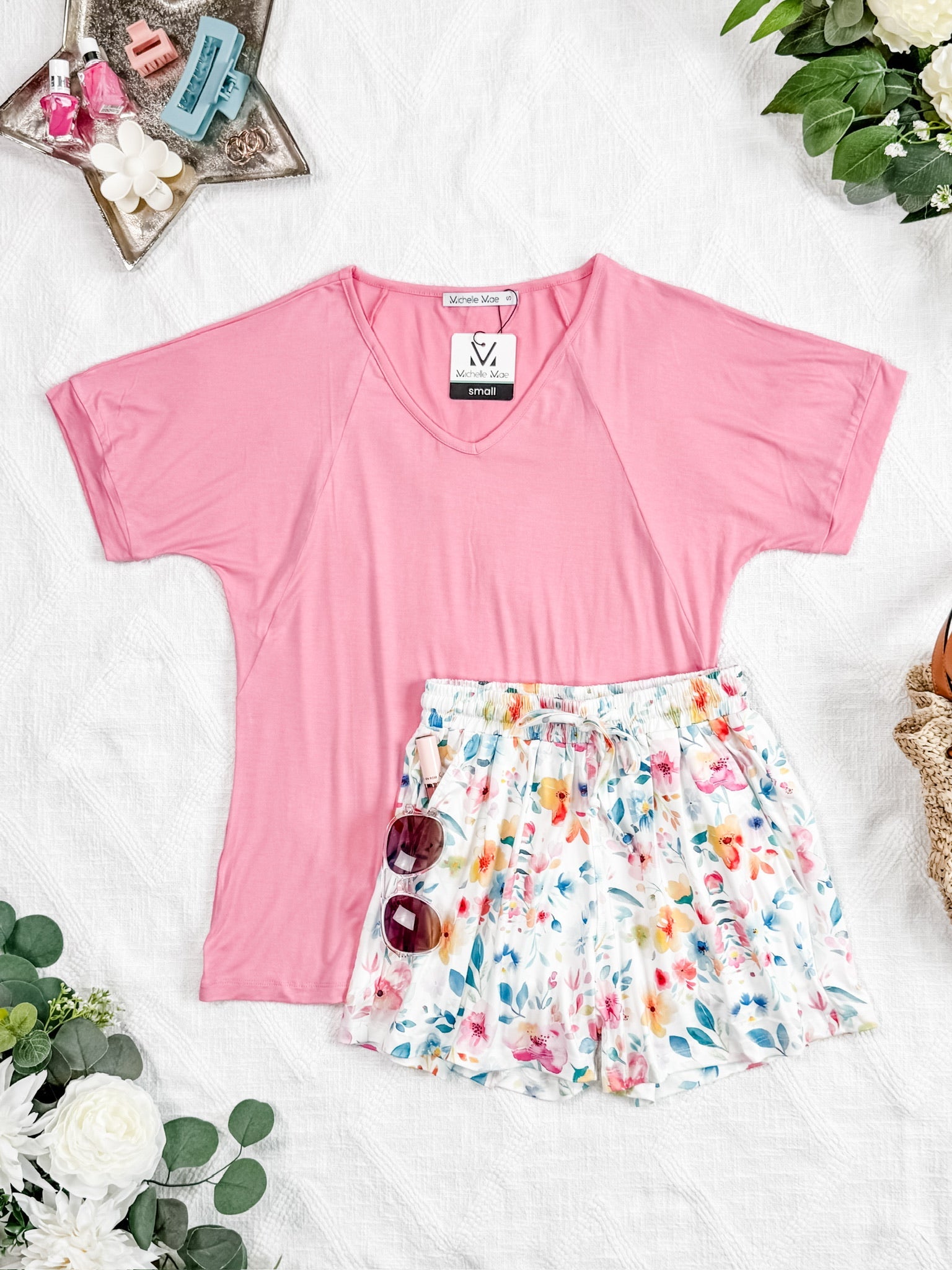 IN STOCK Bamboo V Neck Tee - Rose