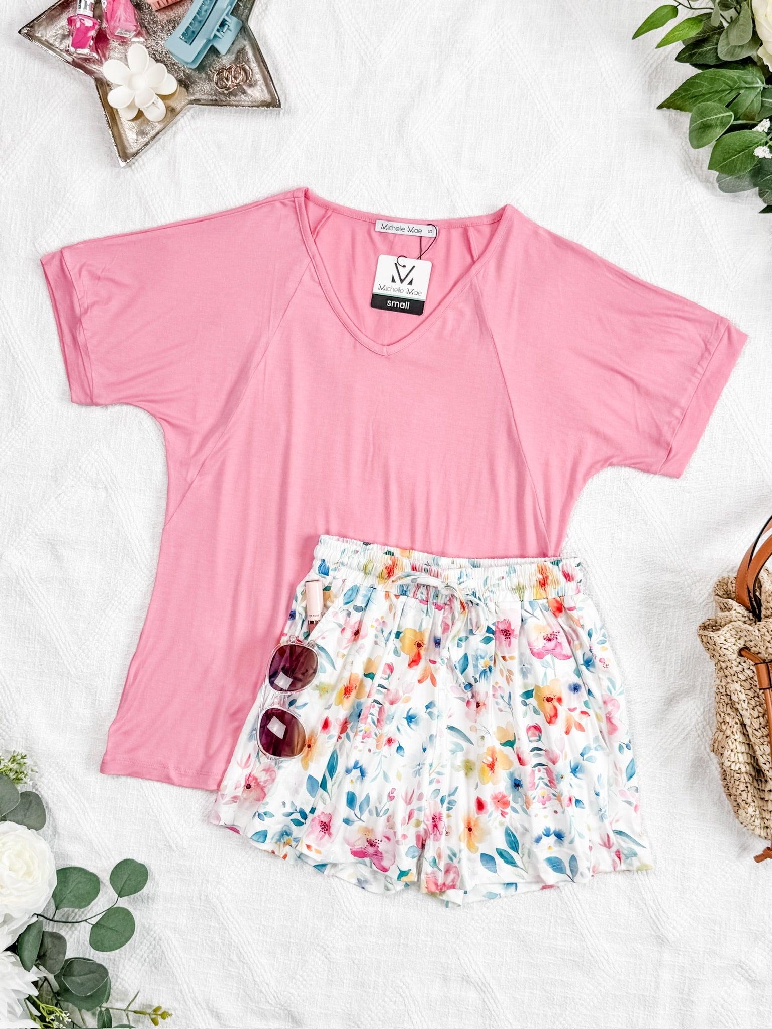IN STOCK Bamboo V Neck Tee - Rose