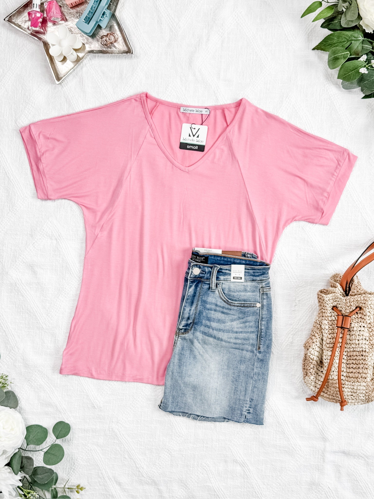 IN STOCK Bamboo V Neck Tee - Rose