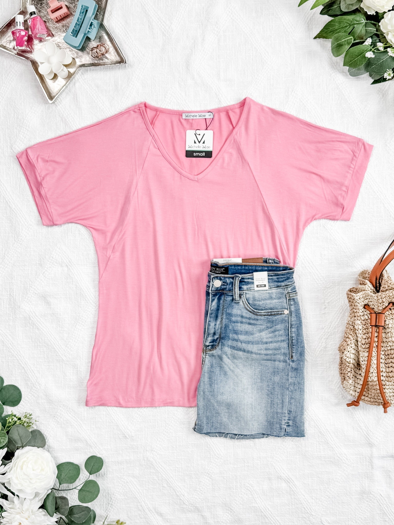 IN STOCK Bamboo V Neck Tee - Rose
