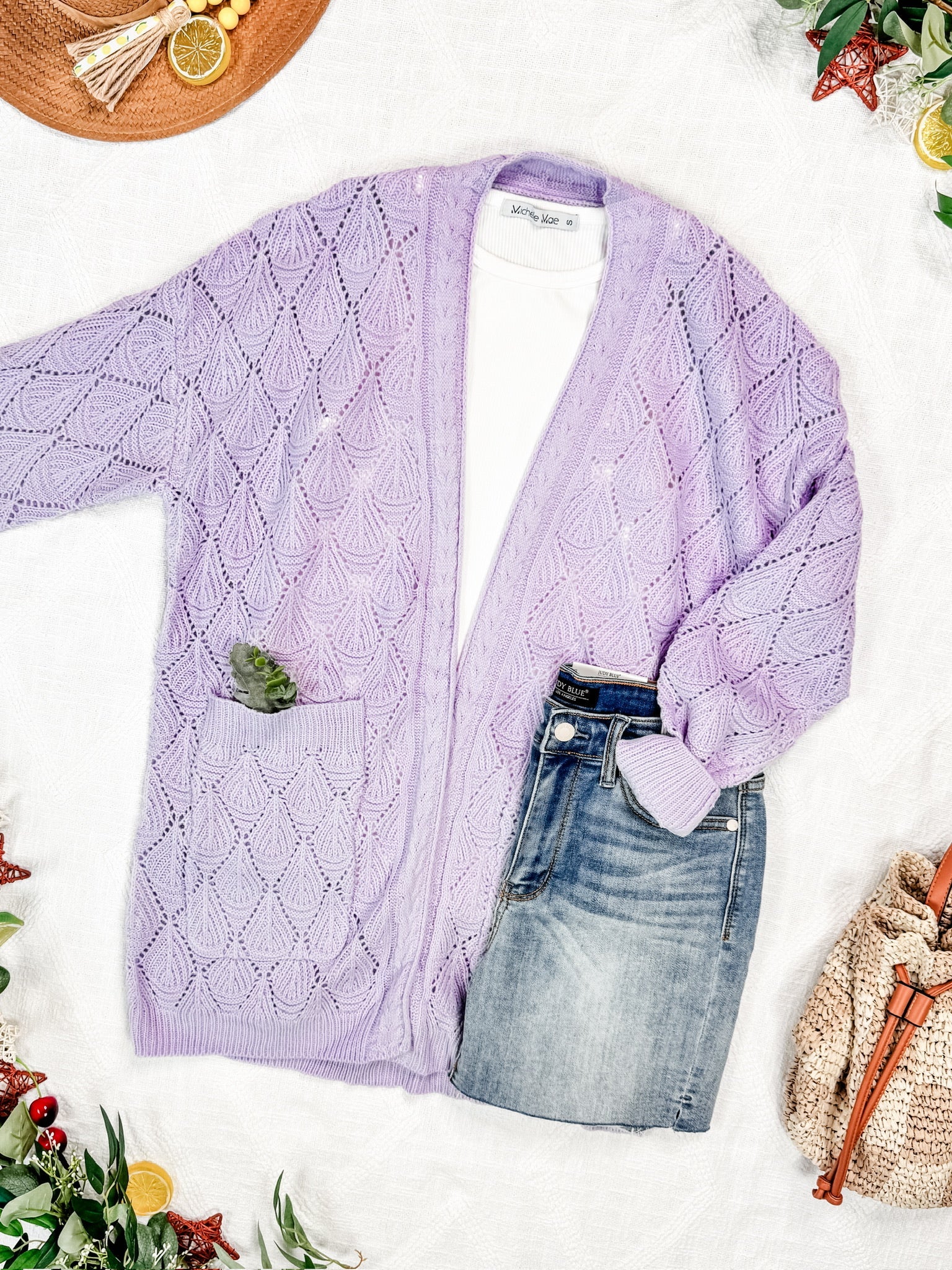 IN STOCK Open Knit Cardigan - Lavender