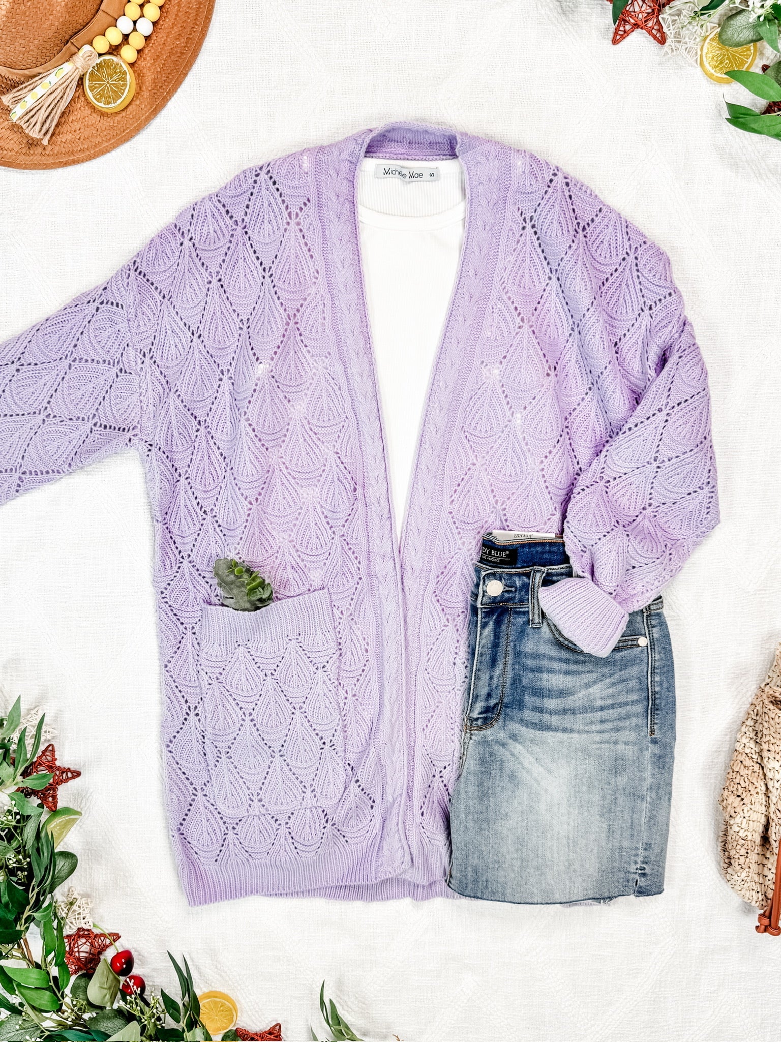 IN STOCK Open Knit Cardigan - Lavender