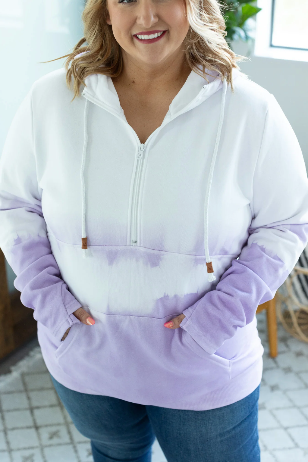 Dipped Tie Dye Halfzip Hoodie - Lavender