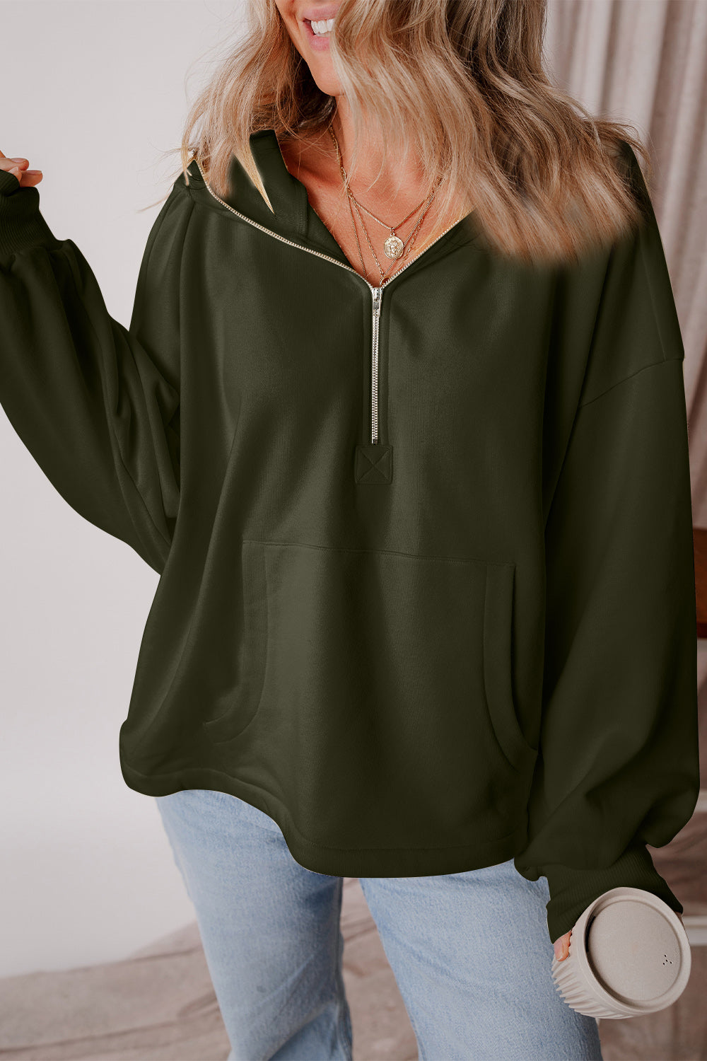 Cool Your Jets Pocketed Half Zip Dropped Shoulder Hoodie - 10 Colors