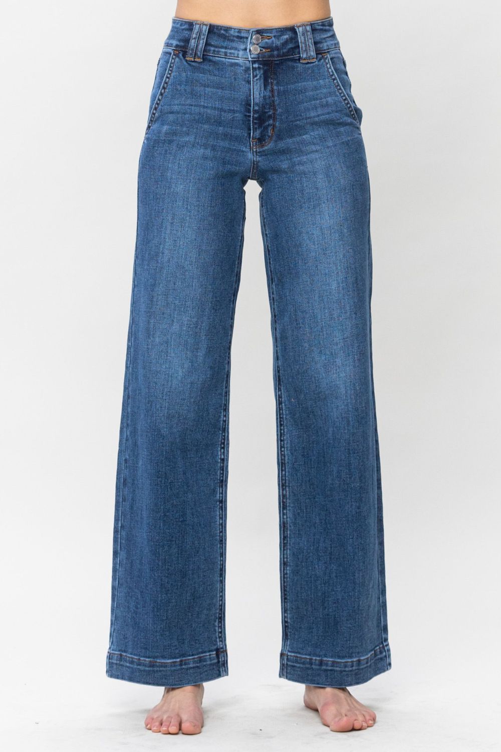 Double the Fun Judy Blue Full Size Double Button Wide Leg Jeans