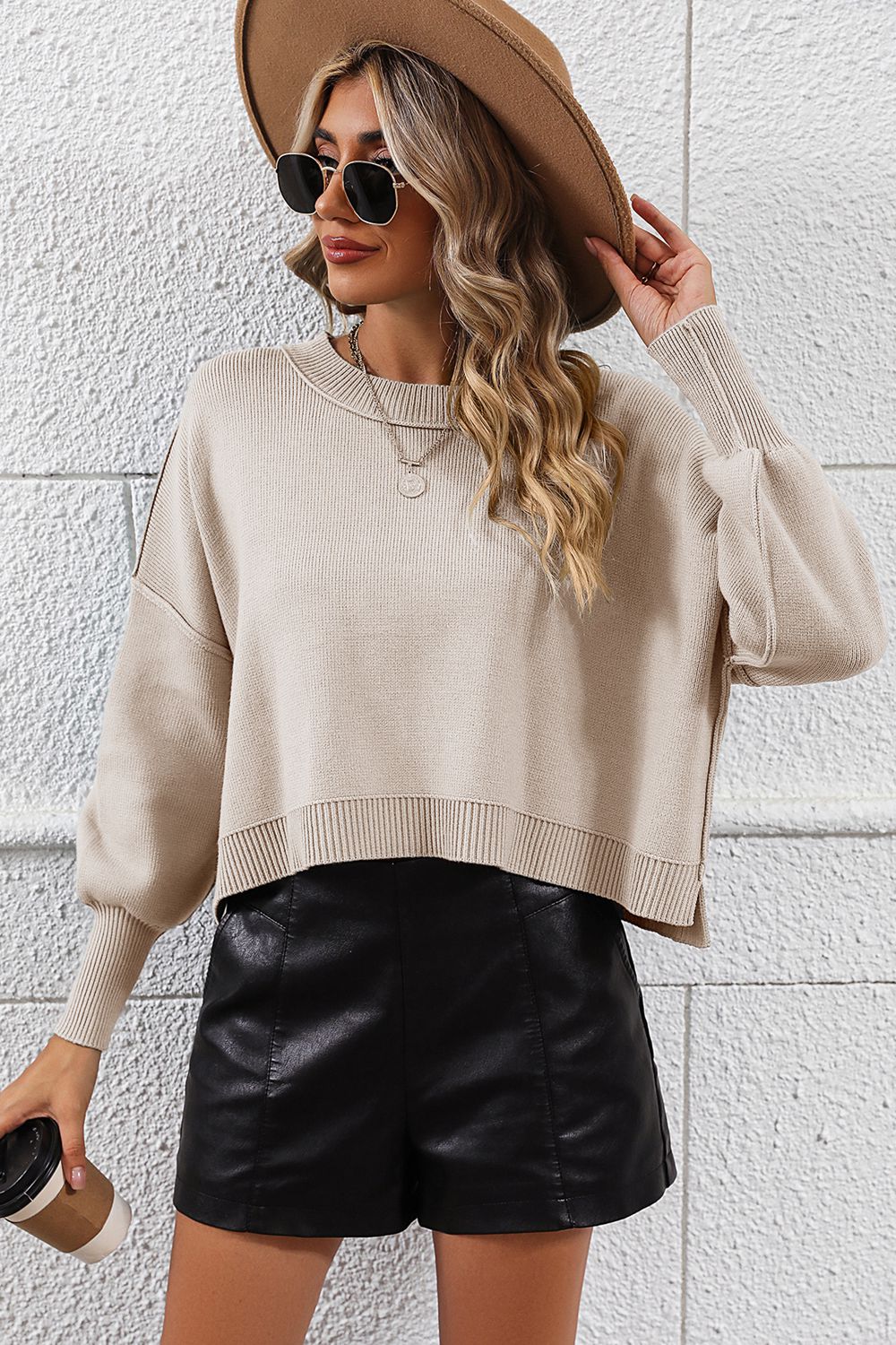 Fall Forward Round Neck Dropped Shoulder Pullover Sweater