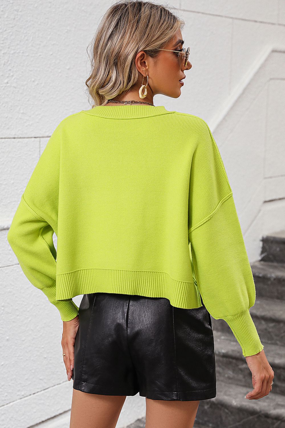 Fall Forward Round Neck Dropped Shoulder Pullover Sweater