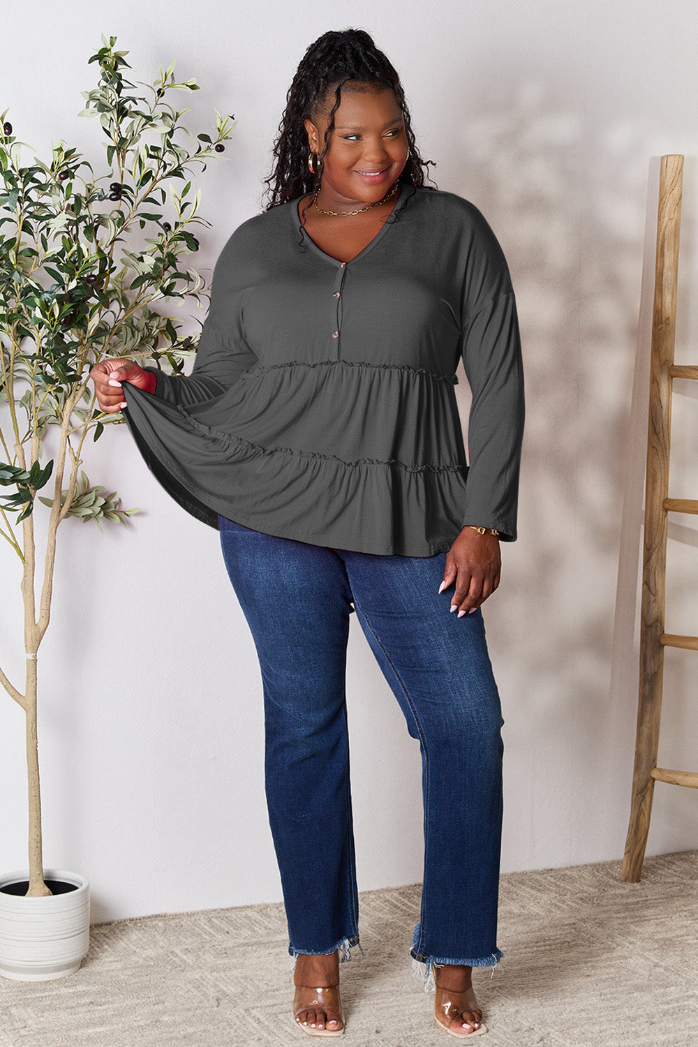 Black Friday Deal: Ruffle Long Sleeve Top - Double Take