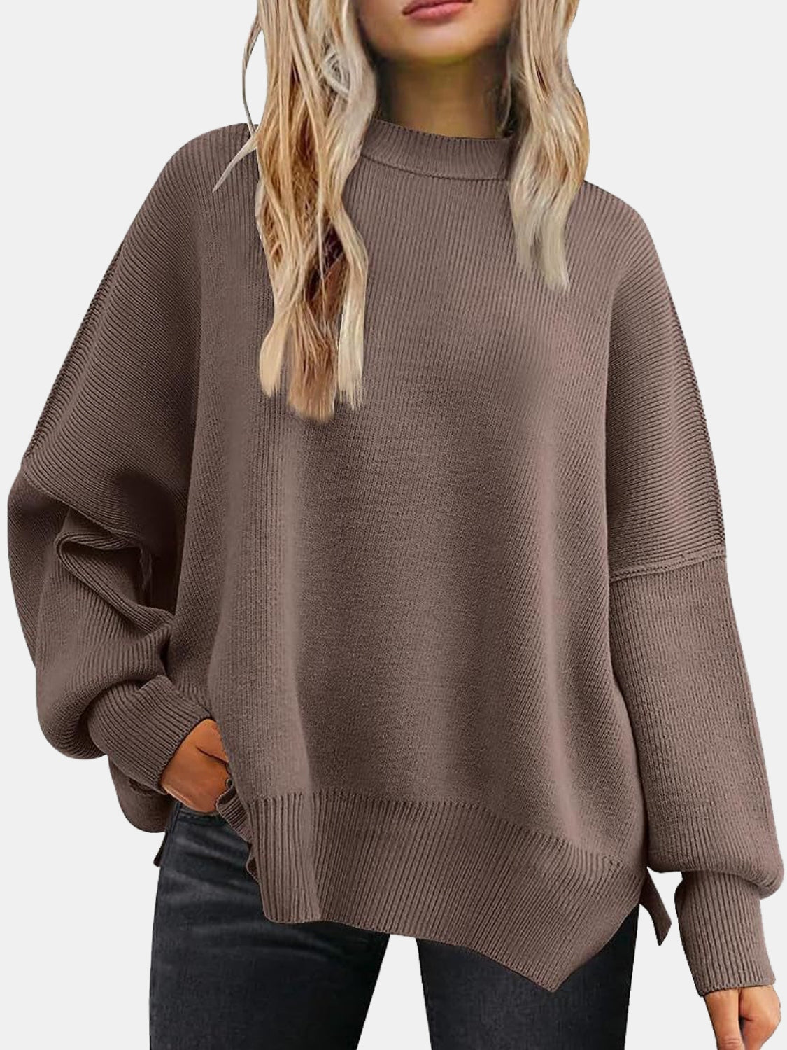 You’re in Love Round Neck Drop Shoulder Slit Sweater 13 Colors!