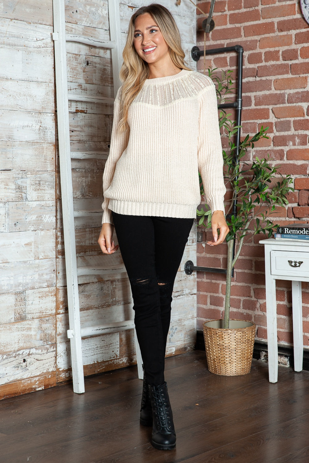 Round Neck Rib-Knit Sweater in 3 Colors