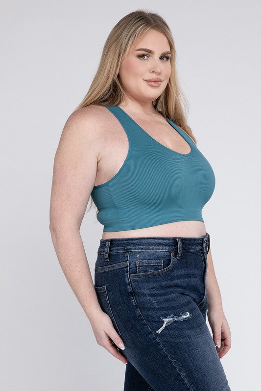 PLUS RIBBED CROPPED RACERBACK TANK TOP