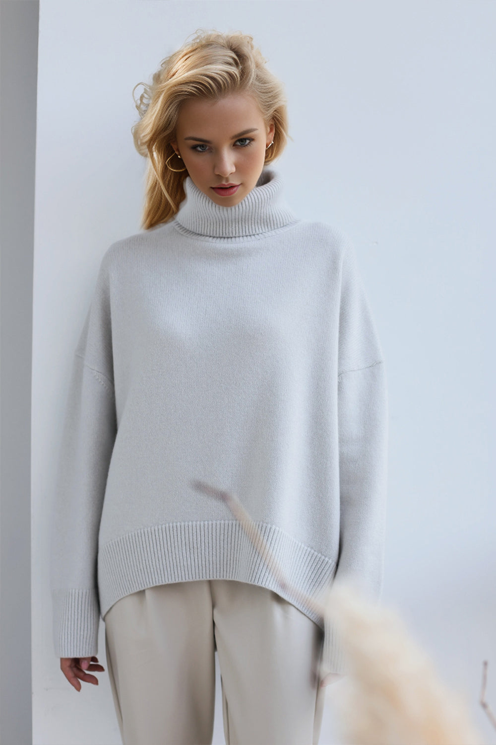 Basic Bae Turtleneck Dropped Shoulder Long Sleeve Sweater