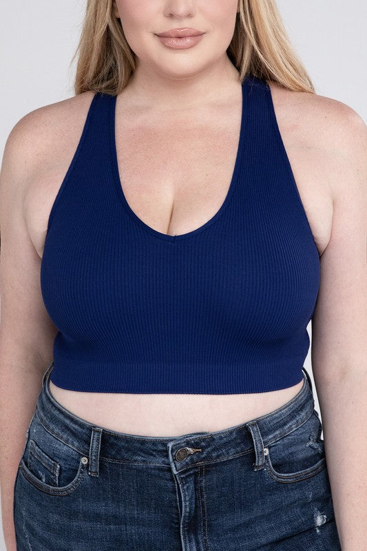 PLUS RIBBED CROPPED RACERBACK TANK TOP