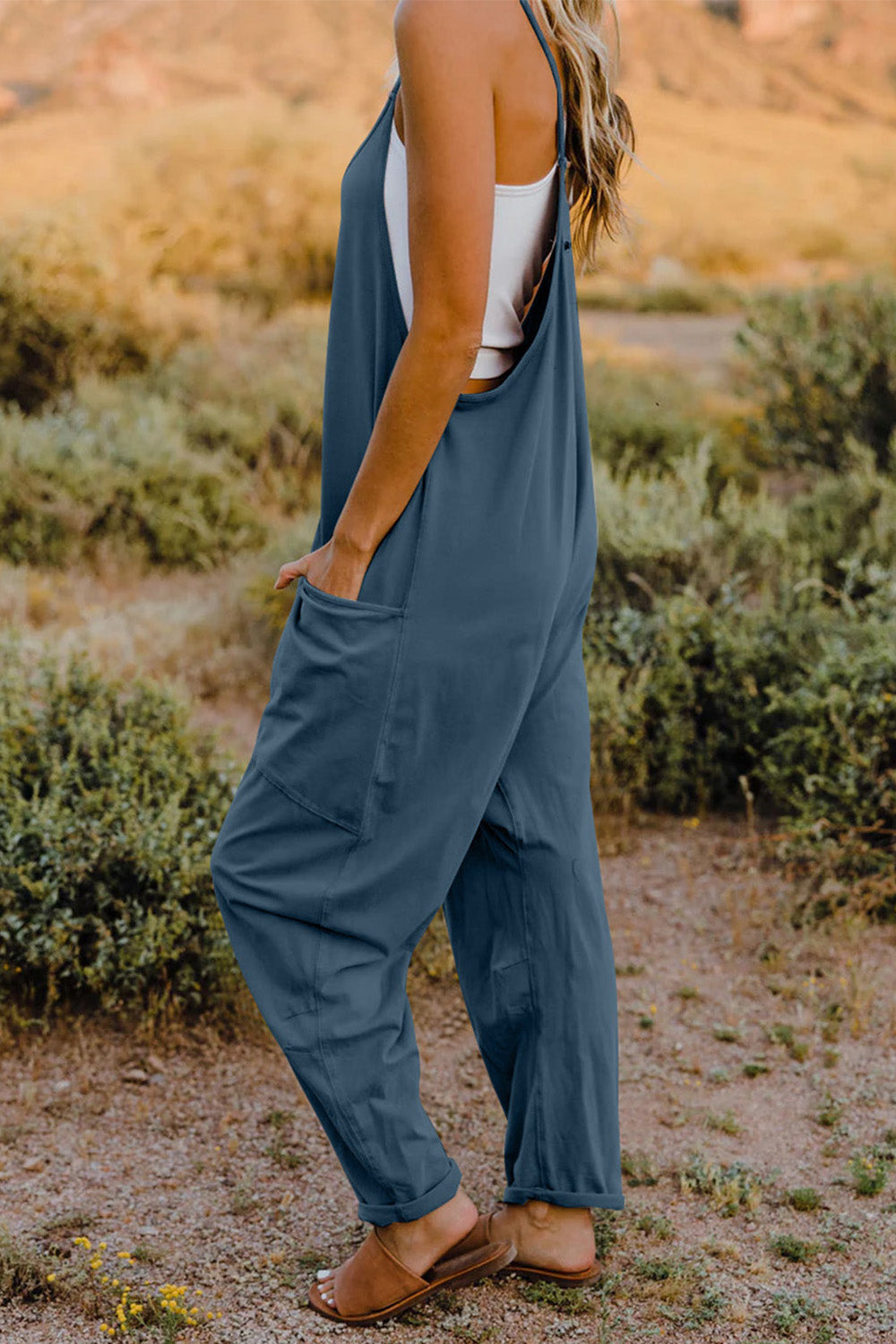 Double Take Full Size Sleeveless V-Neck Pocketed Jumpsuit