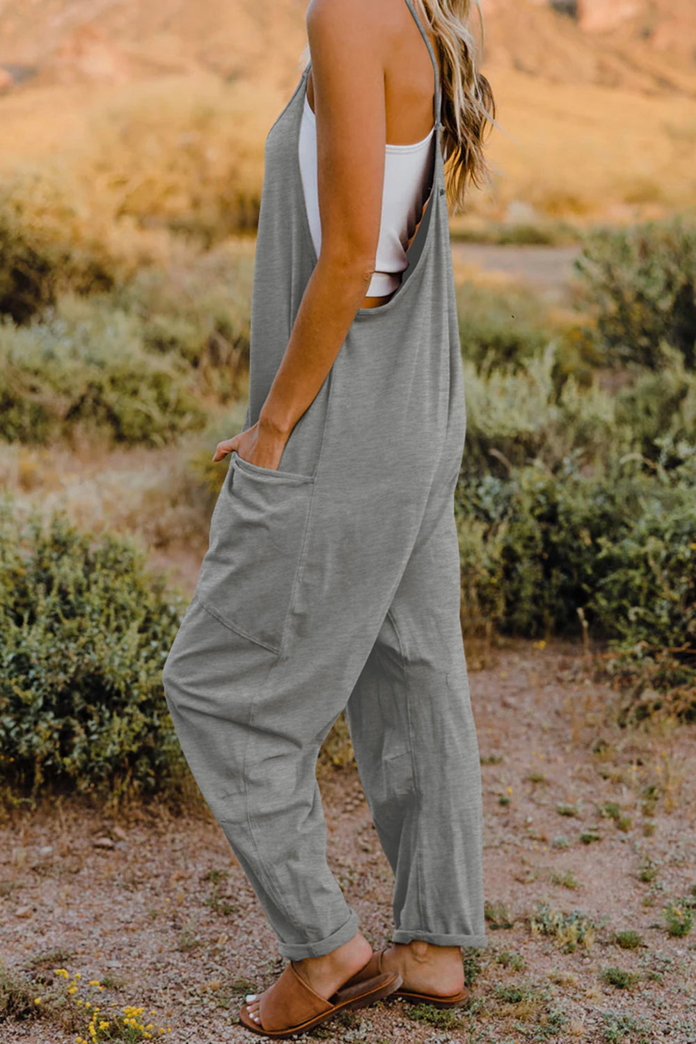 Double Take Full Size Sleeveless V-Neck Pocketed Jumpsuit