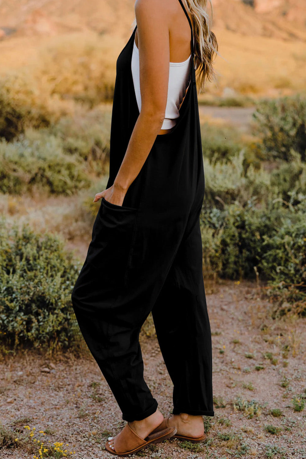 Double Take Full Size Sleeveless V-Neck Pocketed Jumpsuit