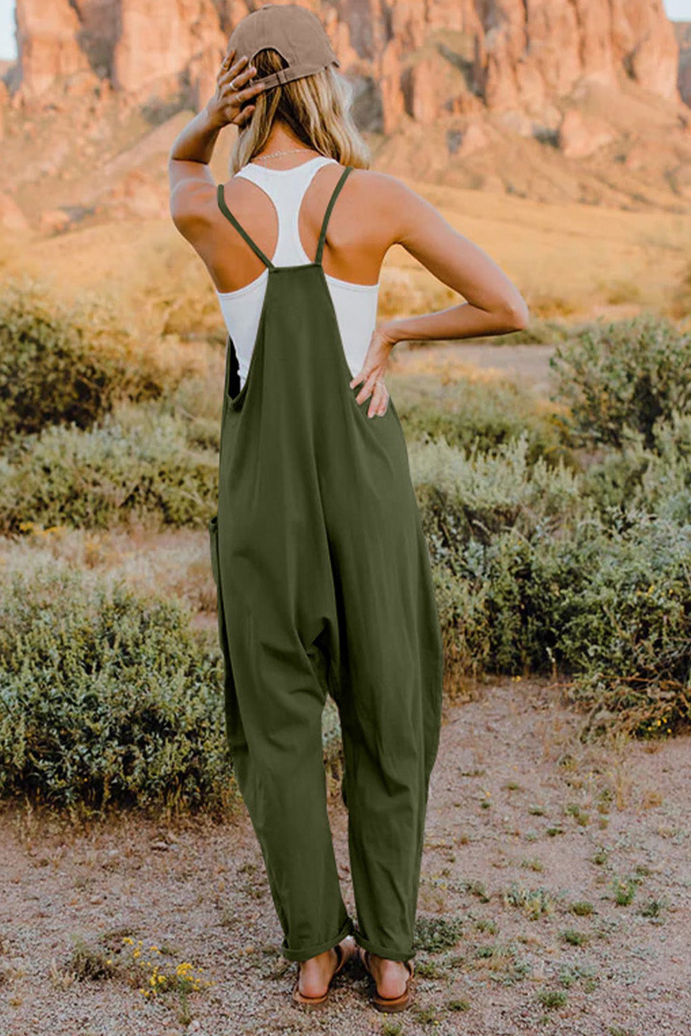 Double Take Full Size Sleeveless V-Neck Pocketed Jumpsuit