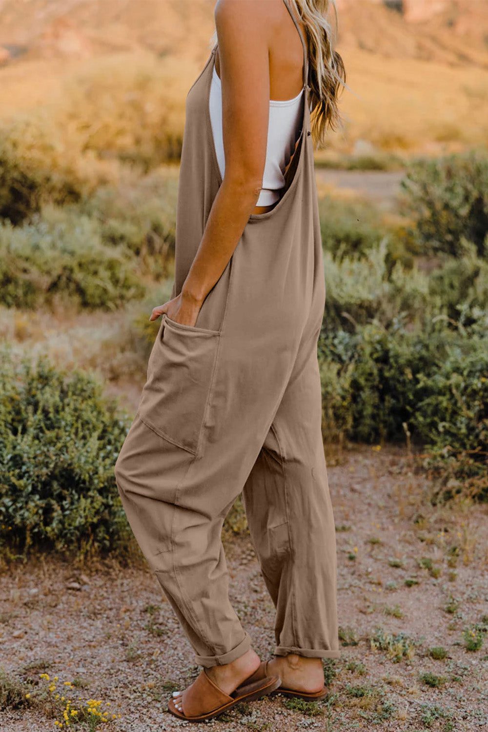 Double Take Full Size Sleeveless V-Neck Pocketed Jumpsuit