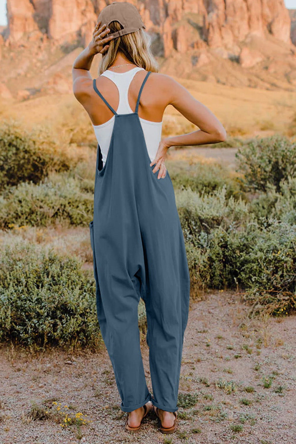 Double Take Full Size Sleeveless V-Neck Pocketed Jumpsuit