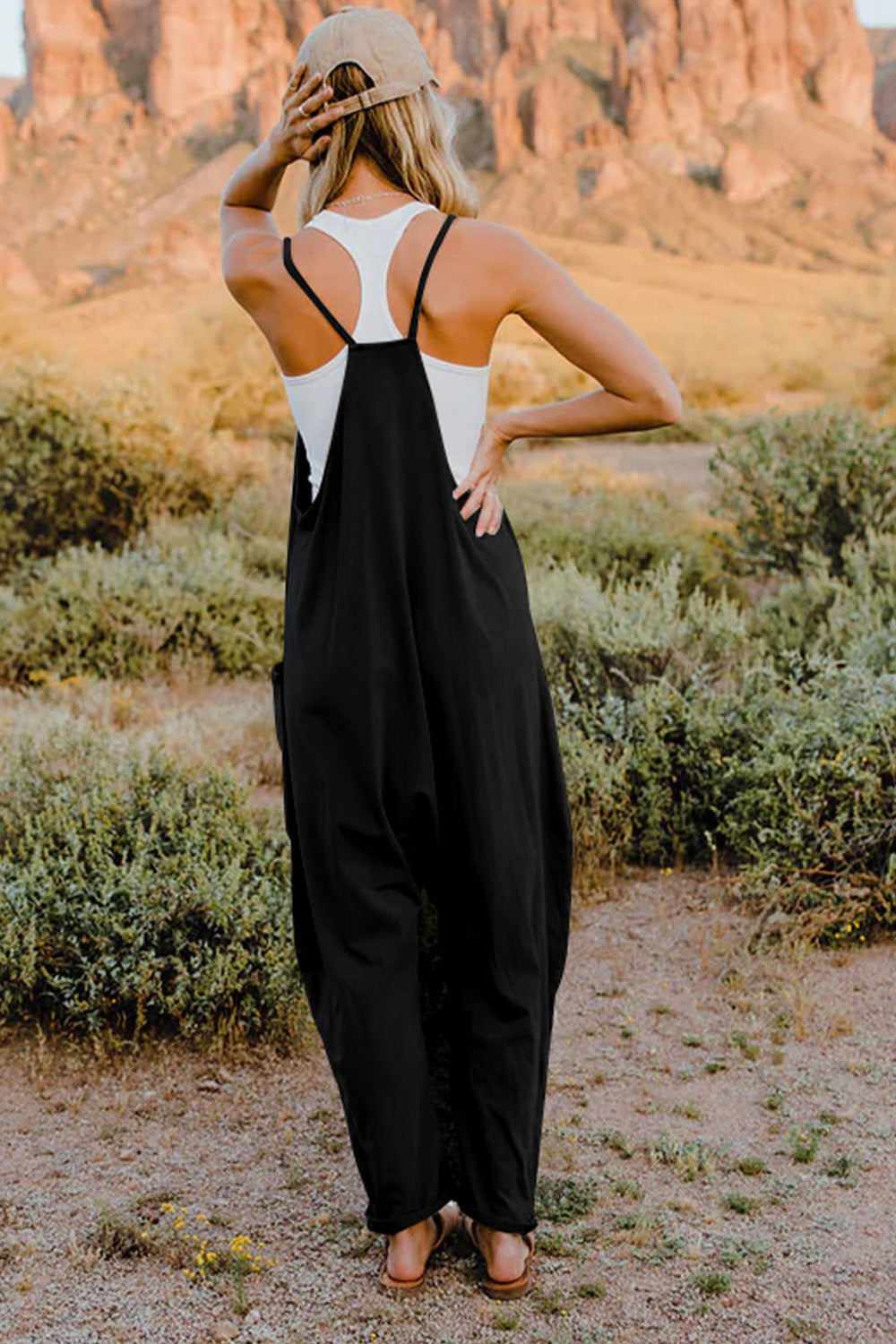 Double Take Full Size Sleeveless V-Neck Pocketed Jumpsuit