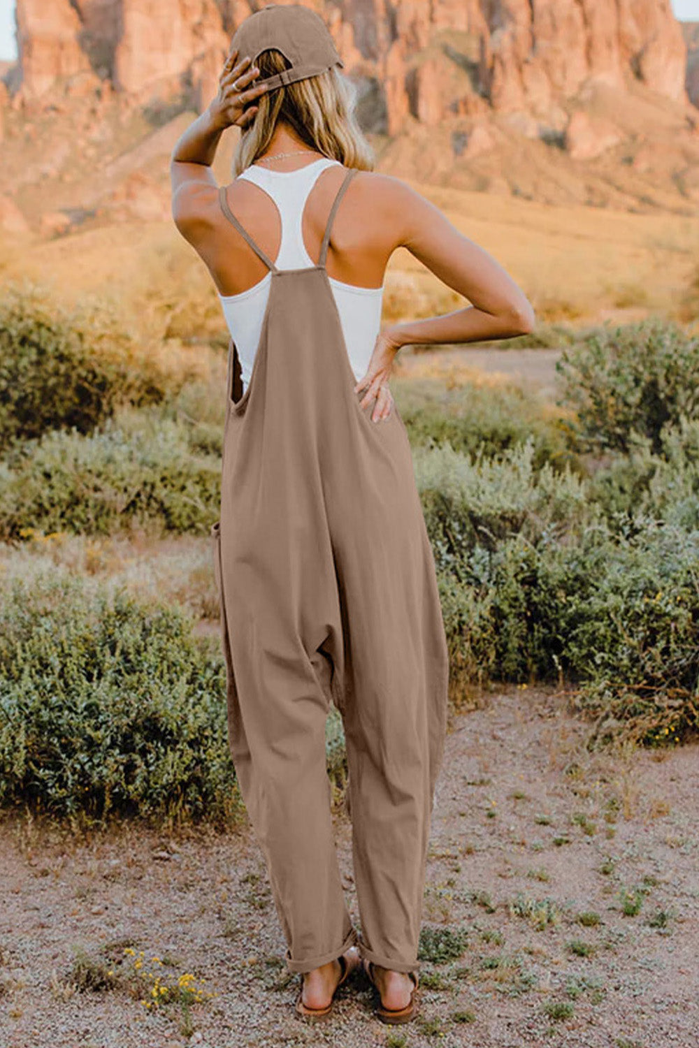 Double Take Full Size Sleeveless V-Neck Pocketed Jumpsuit